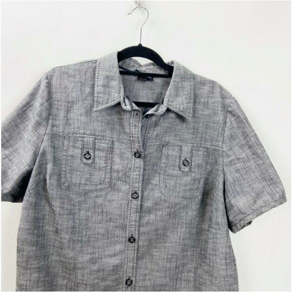 2/$30 Maggie Barnes Chambray Button-Up Top 14/16 Women Plus Gray Shirt - Picture 4 of 9